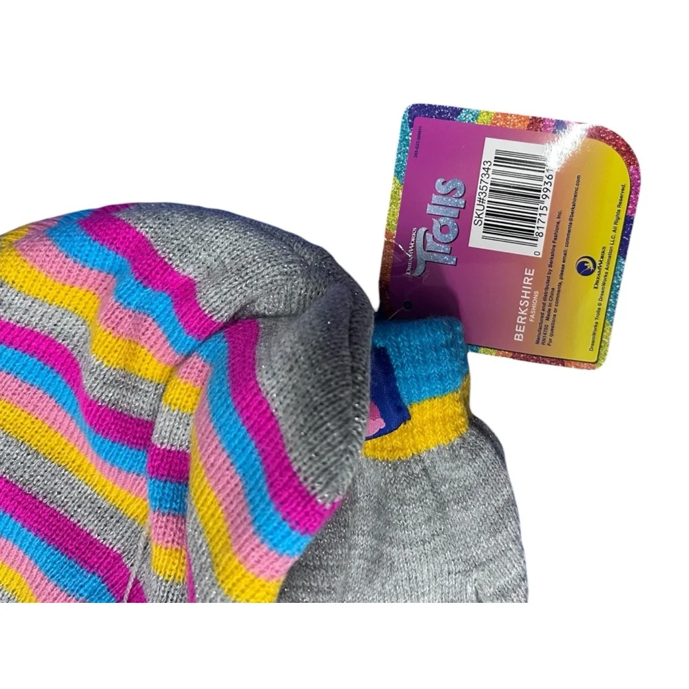 Girls Berkshire Trolls Striped Beanie and Gloves Set One Size